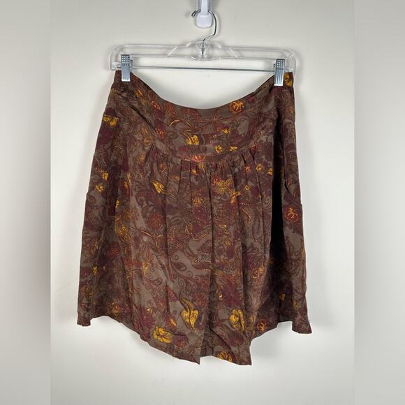 Peruvian Connection Floral Silk Skirt Brown size 10 Bohemian - Picture 1 of 5